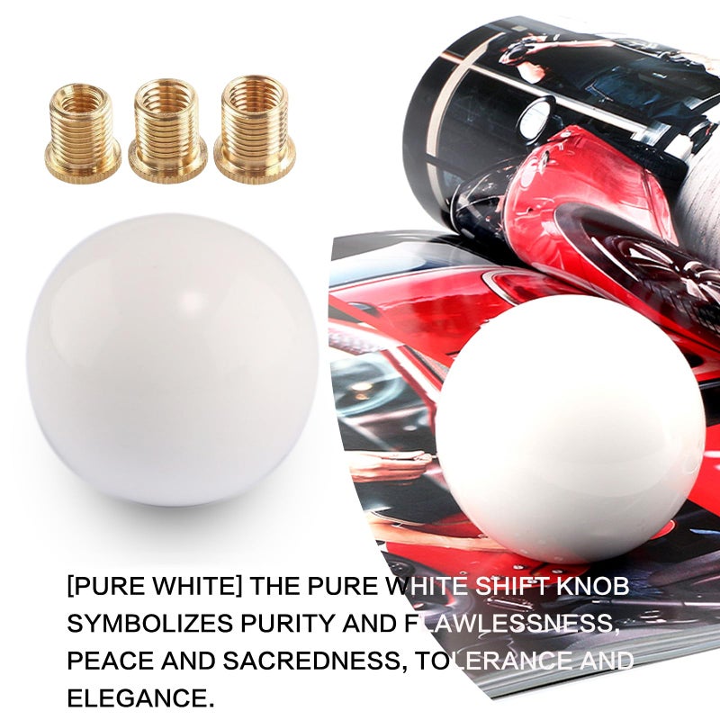YIUIY Round Ball Shift Knob Universal Gear Shift Knob 5 6 Speed for Manual Automatic Vehicles with Adapters (Pure White) - Image 5